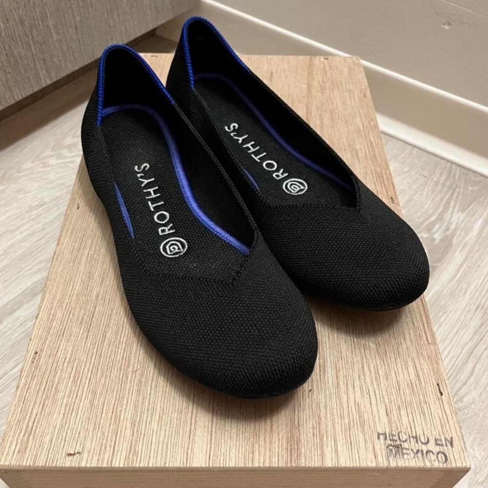 Black round toe Rothy’s flats. Worn only once